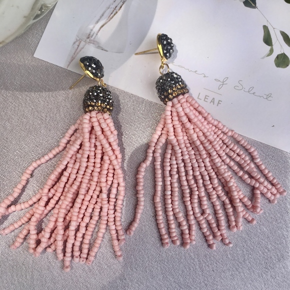 Beaded Tassel Faux Druzy Resin Drop Earrings - Picture 3 of 7
